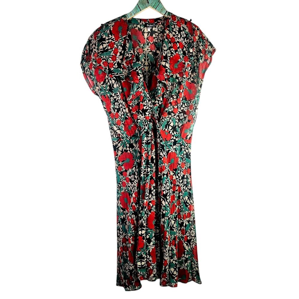 Vintage 60's Eric Laage Paris France Poppy Flower Silk Sheer Top Pleated Dress